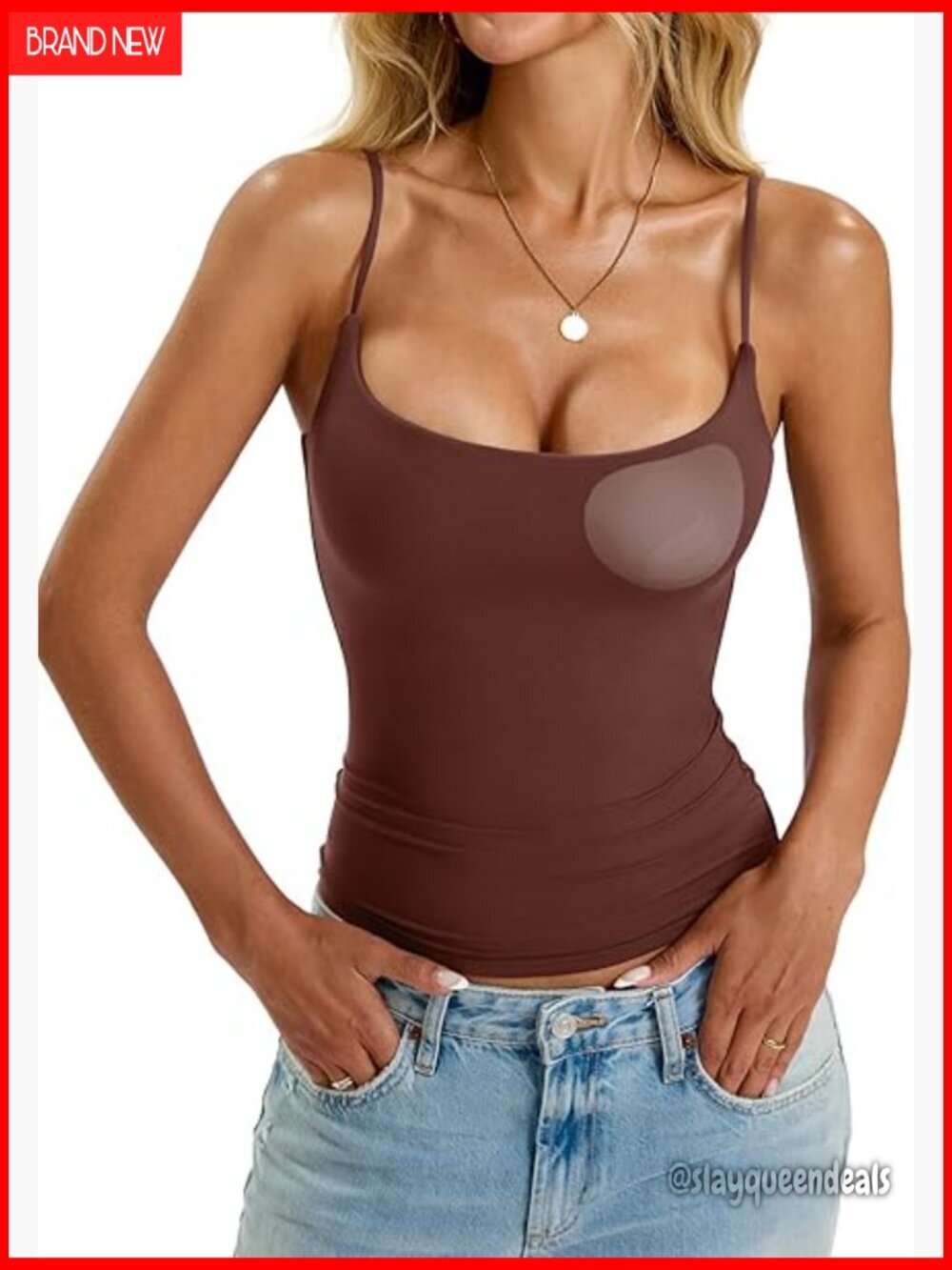 Padded Cami Tank Top Built-in Bra Slim Fit Double Lined Summer